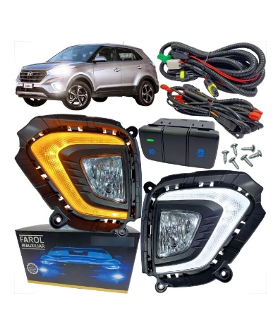 Kit Farol Milha Creta 2020 Drl + Pisca Botão Original